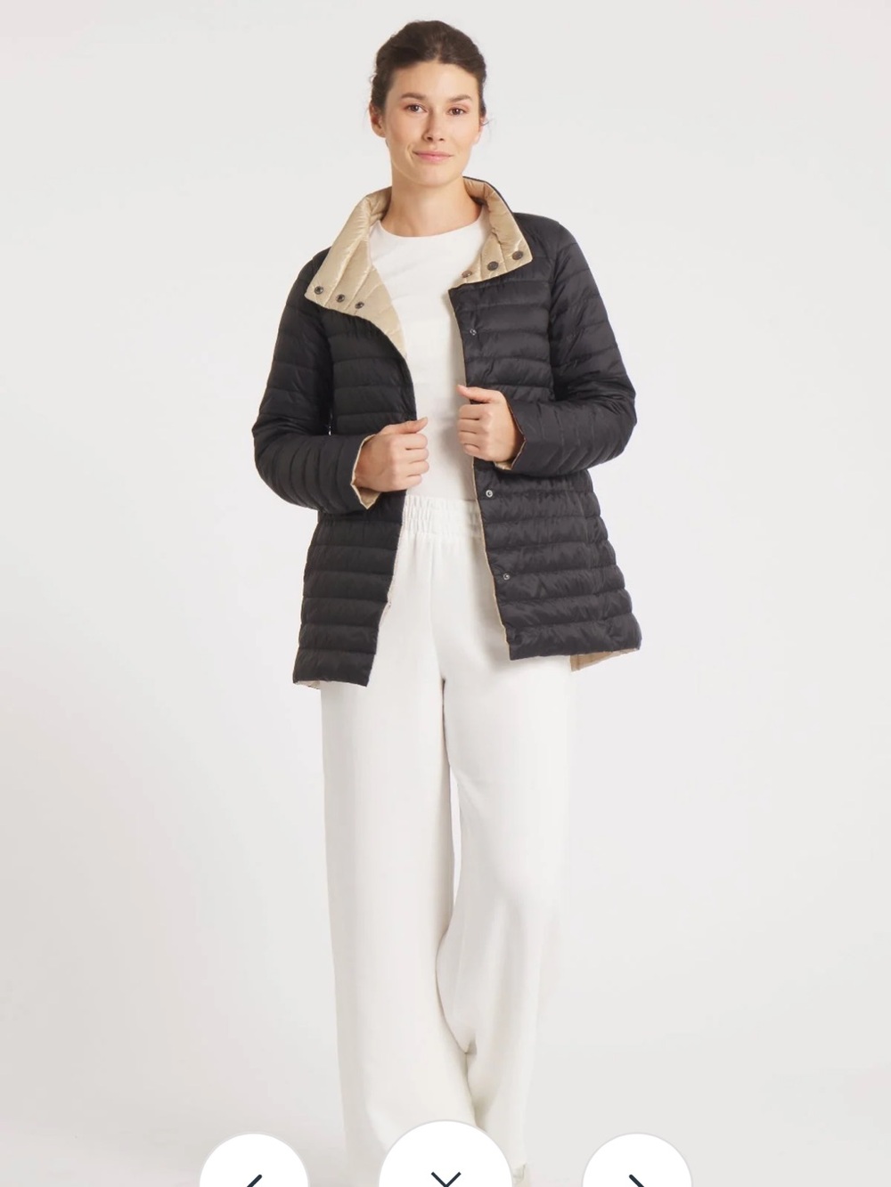 Reversible Black and Beige Lightweight Puffer Coat